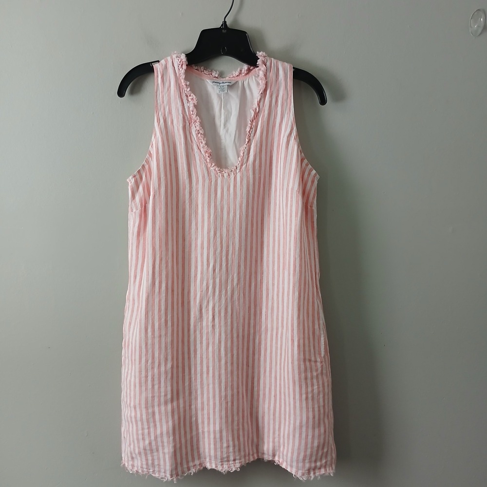 Tommy‎ Bahama Size Small Cabana Stripe Sleeveless Shift Dress Linen Cotton Lined
